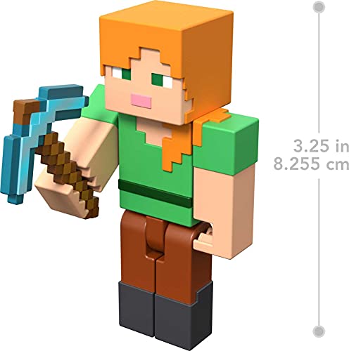 Minecraft Alex Figura articulada de juguete con cubos de papel para construir, regalo para niños +6 años (Mattel GTT49)