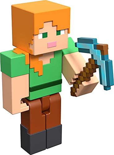 Minecraft Alex Figura articulada de juguete con cubos de papel para construir, regalo para niños +6 años (Mattel GTT49)