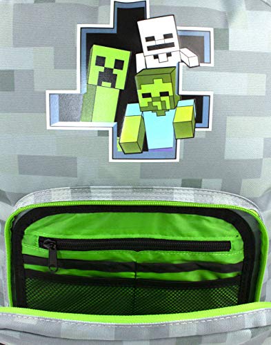 Minecraft Creeper Zombie Skeleton Breakthrough Niños Mochila escolar gris