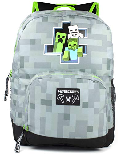 Minecraft Creeper Zombie Skeleton Breakthrough Niños Mochila escolar gris