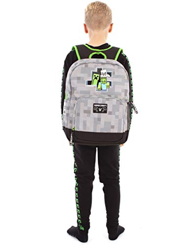 Minecraft Creeper Zombie Skeleton Breakthrough Niños Mochila escolar gris