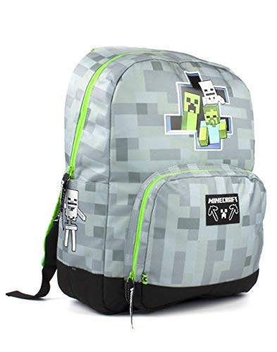 Minecraft Creeper Zombie Skeleton Breakthrough Niños Mochila escolar gris