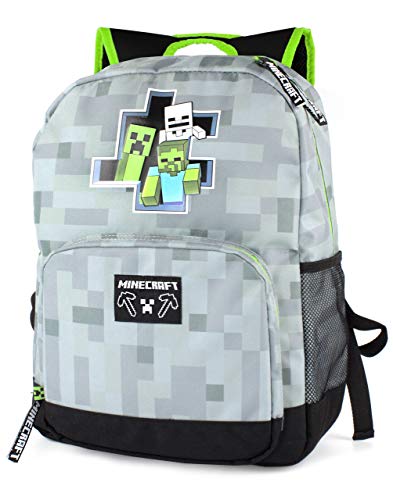 Minecraft Creeper Zombie Skeleton Breakthrough Niños Mochila escolar gris