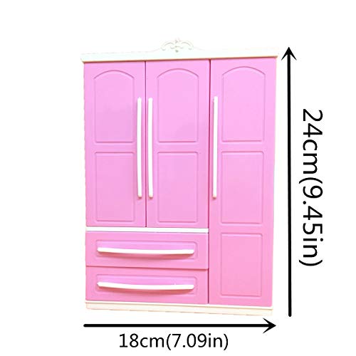 MINGSTORE Juego de Armario Moderno Rosa de Tres Puertas para Muebles Barbi Que Puede Poner Zapatos, Accesorios de Ropa con tocador, Juguetes para niñas