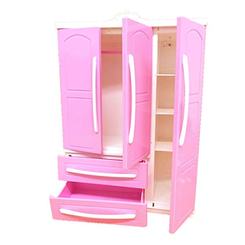 MINGSTORE Juego de Armario Moderno Rosa de Tres Puertas para Muebles Barbi Que Puede Poner Zapatos, Accesorios de Ropa con tocador, Juguetes para niñas