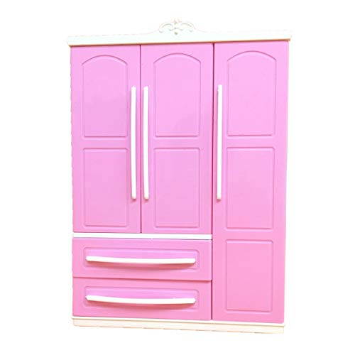 MINGSTORE Juego de Armario Moderno Rosa de Tres Puertas para Muebles Barbi Que Puede Poner Zapatos, Accesorios de Ropa con tocador, Juguetes para niñas