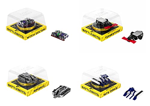 Mini BattleBots Hexbug Battle Robots – Bronco, fuerza mordida, lápida y bruja Doctor Set de 4