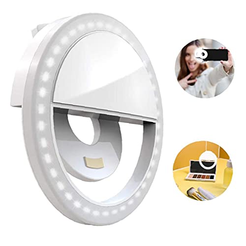 Mini clip de la luz recargable de la luz del anillo Selfie en la lámpara del círculo de Selfie con 36 LED para teléfonos inteligentes Comunicación electrónica blanca