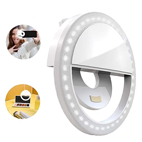 Mini clip de la luz recargable de la luz del anillo Selfie en la lámpara del círculo de Selfie con 36 LED para teléfonos inteligentes Comunicación electrónica blanca