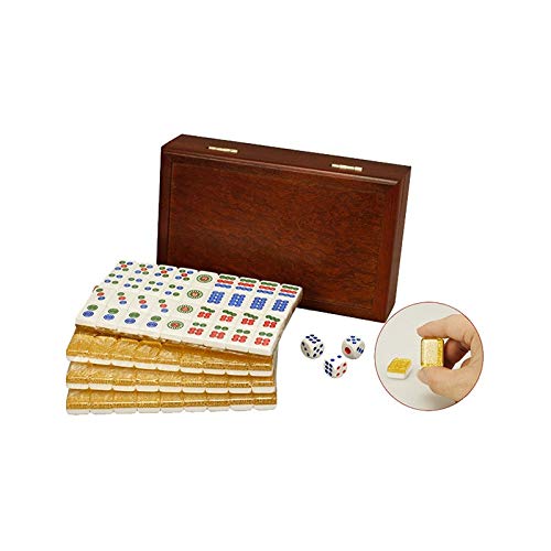 Mini viaje portátil 20MM oro Mahjong llevar caja de madera Mah-jong mesa de cuero Majiang tablero ajedrez juego