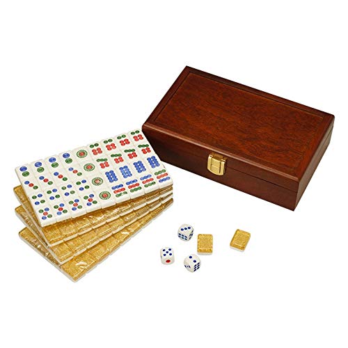 Mini viaje portátil 20MM oro Mahjong llevar caja de madera Mah-jong mesa de cuero Majiang tablero ajedrez juego