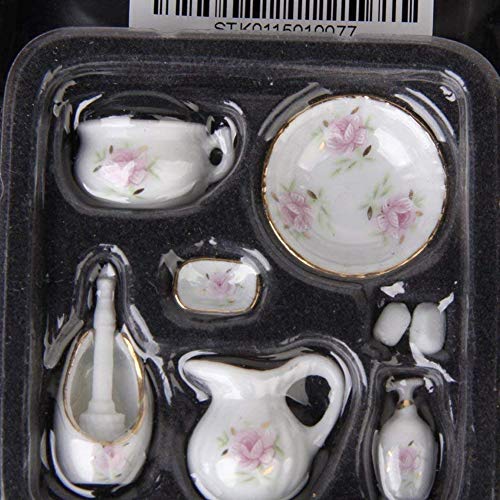 Miniatura Accesorios de muñecas, una y Doce de muñecas en Miniatura Baño Patrón Kit dispensador de jabón champú Conjunto Floral Exquisita Porcelana mínimo Accesorios de baño