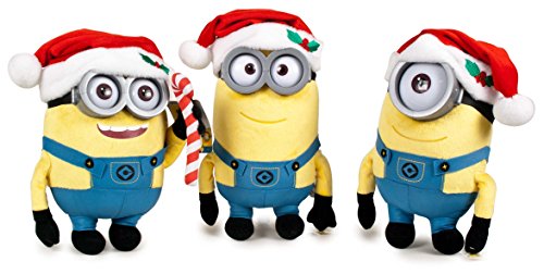 MINIONS PELUCHES NAVIDAD CON GORRO ROJO DE PAPA NOEL - OJOS DE PLÁSTICO. CALIDAD SUPER SOFT - 28CM - ESPECIAL NAVIDAD "LOS MINIONS" (GRU, MI VILLANO FAVORITO) (STUART NAVIDAD)