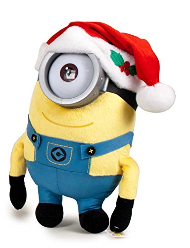 MINIONS PELUCHES NAVIDAD CON GORRO ROJO DE PAPA NOEL - OJOS DE PLÁSTICO. CALIDAD SUPER SOFT - 28CM - ESPECIAL NAVIDAD "LOS MINIONS" (GRU, MI VILLANO FAVORITO) (STUART NAVIDAD)