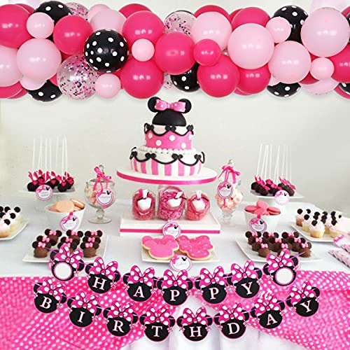 Minnie 2nd Birthday Decorations Minnie Oh Twodles Party Supplies - Kit de arco de guirnalda de globos Feliz cumpleaños Banner Número 2 Globo para niñas de 2 años