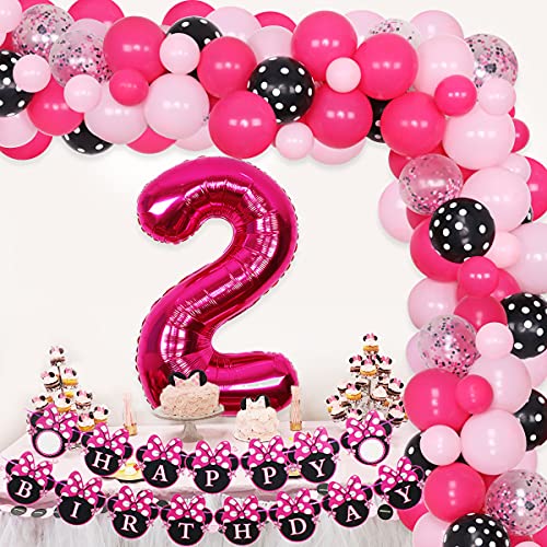 Minnie 2nd Birthday Decorations Minnie Oh Twodles Party Supplies - Kit de arco de guirnalda de globos Feliz cumpleaños Banner Número 2 Globo para niñas de 2 años