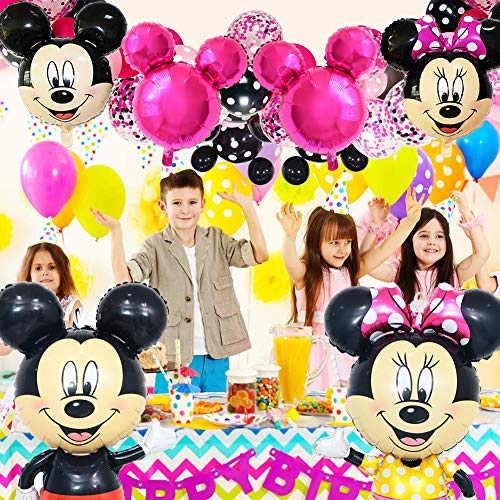 Minnie Globos, BESTZY Mickey Themed Decoraciones de Fiesta, Mickey Party Globos Artículos de Fiesta de Mickey y Minnie para Fiestas de Cumpleaños Decoraciones (Rosa Roja)