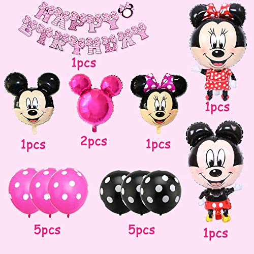 Minnie Globos, BESTZY Mickey Themed Decoraciones de Fiesta, Mickey Party Globos Artículos de Fiesta de Mickey y Minnie para Fiestas de Cumpleaños Decoraciones (Rosa Roja)