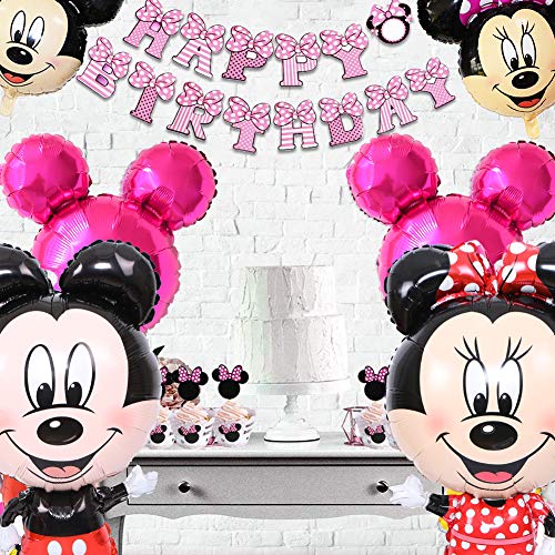 Minnie Globos, BESTZY Mickey Themed Decoraciones de Fiesta, Mickey Party Globos Artículos de Fiesta de Mickey y Minnie para Fiestas de Cumpleaños Decoraciones (Rosa Roja)