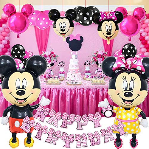 Minnie Globos, BESTZY Mickey Themed Decoraciones de Fiesta, Mickey Party Globos Artículos de Fiesta de Mickey y Minnie para Fiestas de Cumpleaños Decoraciones (Rosa Roja)