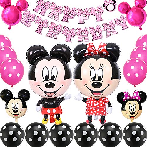 Minnie Globos, BESTZY Mickey Themed Decoraciones de Fiesta, Mickey Party Globos Artículos de Fiesta de Mickey y Minnie para Fiestas de Cumpleaños Decoraciones (Rosa Roja)