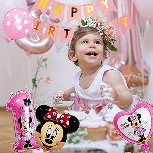 Minnie Globos HANEL-Decoraciones de Cumpleaños de Minnie Mouse, 1er Cumpleaños Bebe Rosa Globos Decoracion Mouse Party Globos Latex Ballon para Party Comunion Bautizo Decoracion