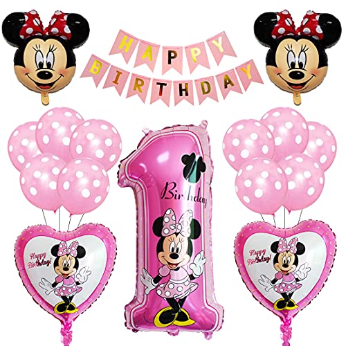 Minnie Globos HANEL-Decoraciones de Cumpleaños de Minnie Mouse, 1er Cumpleaños Bebe Rosa Globos Decoracion Mouse Party Globos Latex Ballon para Party Comunion Bautizo Decoracion