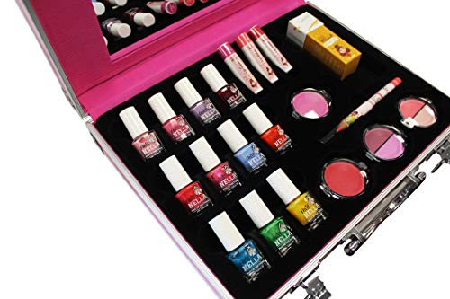 MISS NELLA Completa maleta rosa – Esmalte de uñas no tóxico, juguete de maquillaje hipoalergénico, seguro para niños