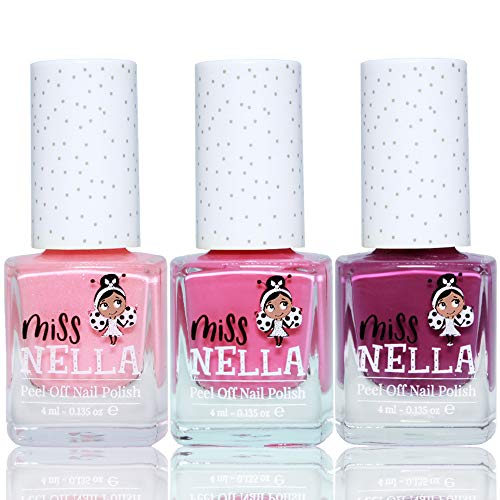 Miss Nella PAQUETE PEQUEÑO DULCE: Paquete de 3 esmaltes de uñas a base de agua, peel off, sin olor y seguro por los niños- Cheeky Bunny, Pink A Boo & Little Poppet