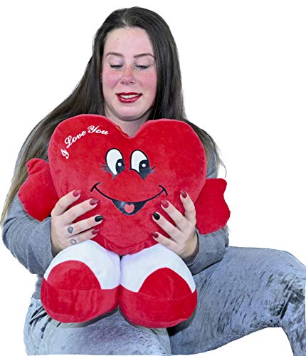 ML Peluche Corazon Dia de los Enamorados Toys Corazón de Peluche con pies. Regalo para el Dia de los Enamorados te Quiero. de Altura 35 cms. Tiene un Mensaje de 'I Love You'