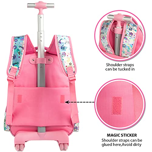 Mochila con Ruedas para niñas 3PCS con Fiambrera Caja de lápices para niñas Unicornio con Lentejuelas