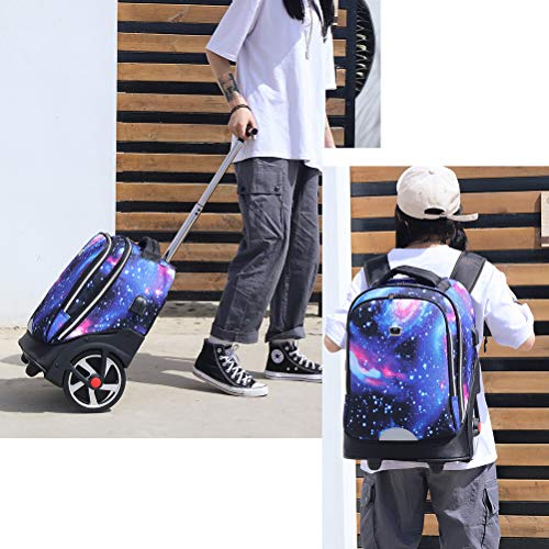 Mochila con ruedas para niños y niñas, mochila impermeable con ruedas grandes, mochila con ruedas, mochila con ruedas para la escuela secundaria (7 – 16 años) I talla