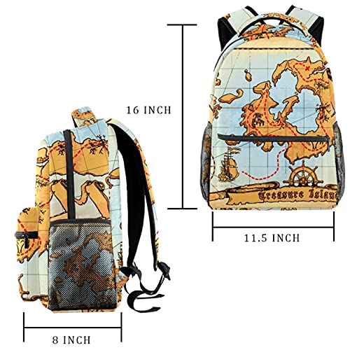 Mochila de escuela de princesa, mochila para niñas y niños, bolsa de libros para mujeres y niñas, bolsa de libros viejo mapa pirata calavera isla tesoro, Old Pirate Map Skull Island Treasure 1, Medium