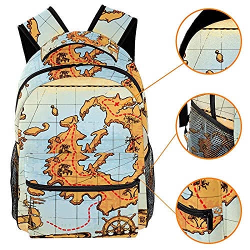 Mochila de escuela de princesa, mochila para niñas y niños, bolsa de libros para mujeres y niñas, bolsa de libros viejo mapa pirata calavera isla tesoro, Old Pirate Map Skull Island Treasure 1, Medium