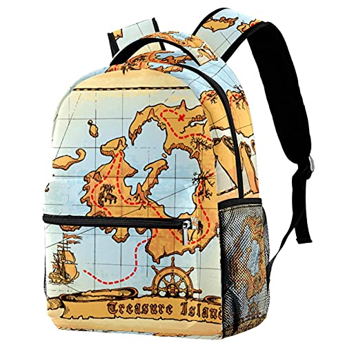 Mochila de escuela de princesa, mochila para niñas y niños, bolsa de libros para mujeres y niñas, bolsa de libros viejo mapa pirata calavera isla tesoro, Old Pirate Map Skull Island Treasure 1, Medium