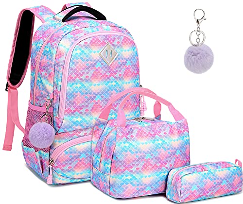 Mochila Escolar Mochila Sirena Mochila Colegio Niña Mochila Chica Mochila Escolares Juveniles con Bolsa para Almuerzo y Estuche de Lápices