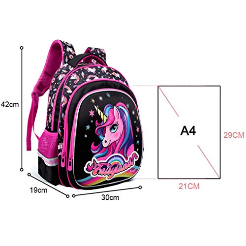 Mochila para Niñas Niños, Mochilas Escolares Juveniles, Primaria Mochila Infantil 16" Gran Capacidad Colegio Viajes Mochilas con Tira Reflectante, Regalos para Adolescentes, Negra