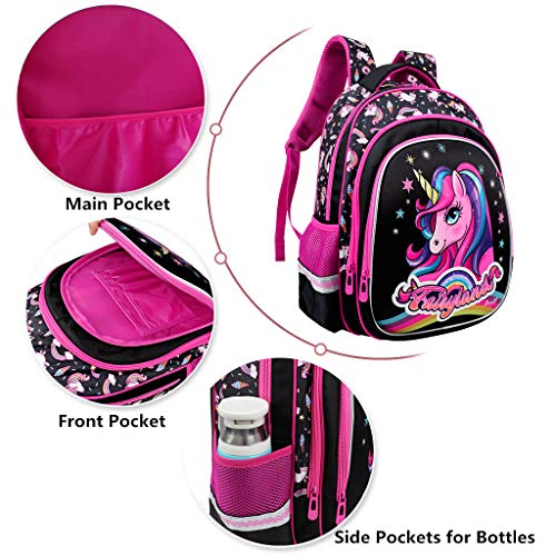 Mochila para Niñas Niños, Mochilas Escolares Juveniles, Primaria Mochila Infantil 16" Gran Capacidad Colegio Viajes Mochilas con Tira Reflectante, Regalos para Adolescentes, Negra