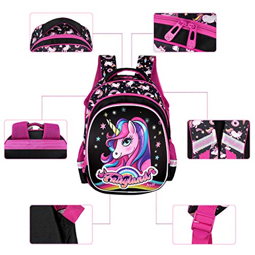 Mochila para Niñas Niños, Mochilas Escolares Juveniles, Primaria Mochila Infantil 16" Gran Capacidad Colegio Viajes Mochilas con Tira Reflectante, Regalos para Adolescentes, Negra