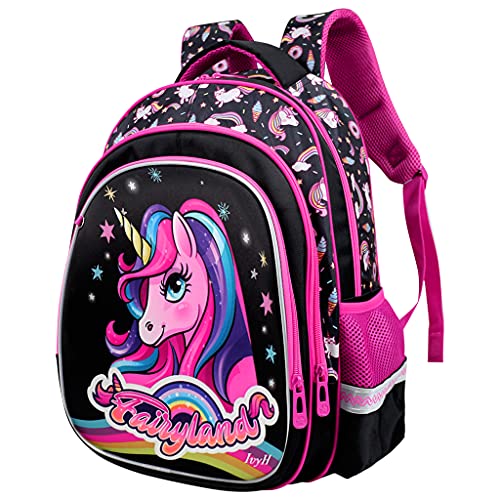 Mochila para Niñas Niños, Mochilas Escolares Juveniles, Primaria Mochila Infantil 16" Gran Capacidad Colegio Viajes Mochilas con Tira Reflectante, Regalos para Adolescentes, Negra