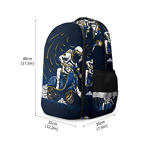 Mochila para niños unisex de dibujos animados para estudiantes escolares impermeable Preppy Pack Bag Astronaut Riding Vespa - Dibujado a mano negro