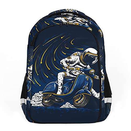 Mochila para niños unisex de dibujos animados para estudiantes escolares impermeable Preppy Pack Bag Astronaut Riding Vespa - Dibujado a mano negro