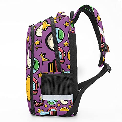 Mochila para niños unisex de dibujos animados para estudiantes escolares impermeable Preppy Pack Bag Doodle Cartoon Astronaut - Colorido Planet