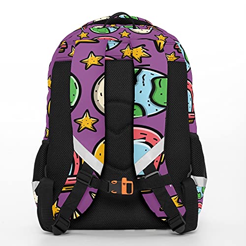 Mochila para niños unisex de dibujos animados para estudiantes escolares impermeable Preppy Pack Bag Doodle Cartoon Astronaut - Colorido Planet