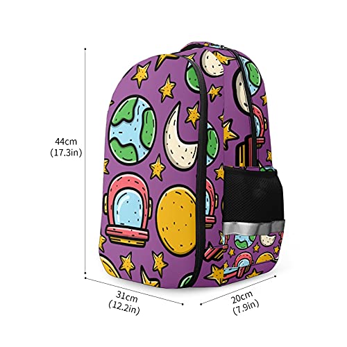 Mochila para niños unisex de dibujos animados para estudiantes escolares impermeable Preppy Pack Bag Doodle Cartoon Astronaut - Colorido Planet