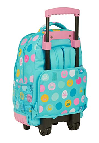 Mochila Safta Escolar Grande con Ruedas de Benetton, 320x140x460mm, Topos Turquesa