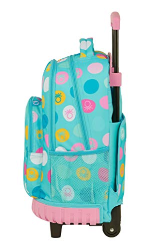 Mochila Safta Escolar Grande con Ruedas de Benetton, 320x140x460mm, Topos Turquesa