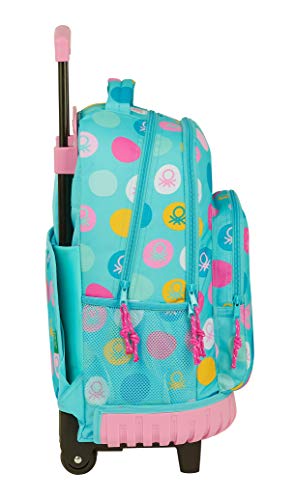 Mochila Safta Escolar Grande con Ruedas de Benetton, 320x140x460mm, Topos Turquesa