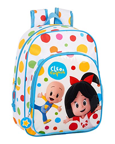 Mochila Safta Escolar Infantil Animada de Cleo y Cuquin, 260x110x340mm, Blanco/ Multicolor