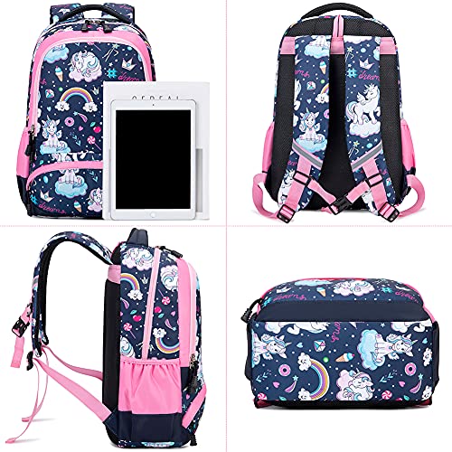 Mochila Unicornio Niños Impermeable Mochila Escolar para Adolescente Pequeñas Mochilas Infantil Bolso para Chicas para La Escuela,Viajes,Intemperie Juego de 3